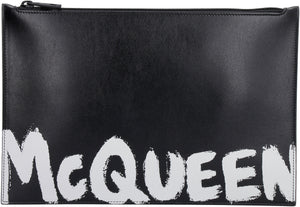 Logo detail flat leather pouch-1